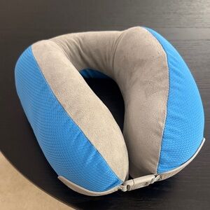 Blue and Gray Memory Foam Travel Neck Pillow
